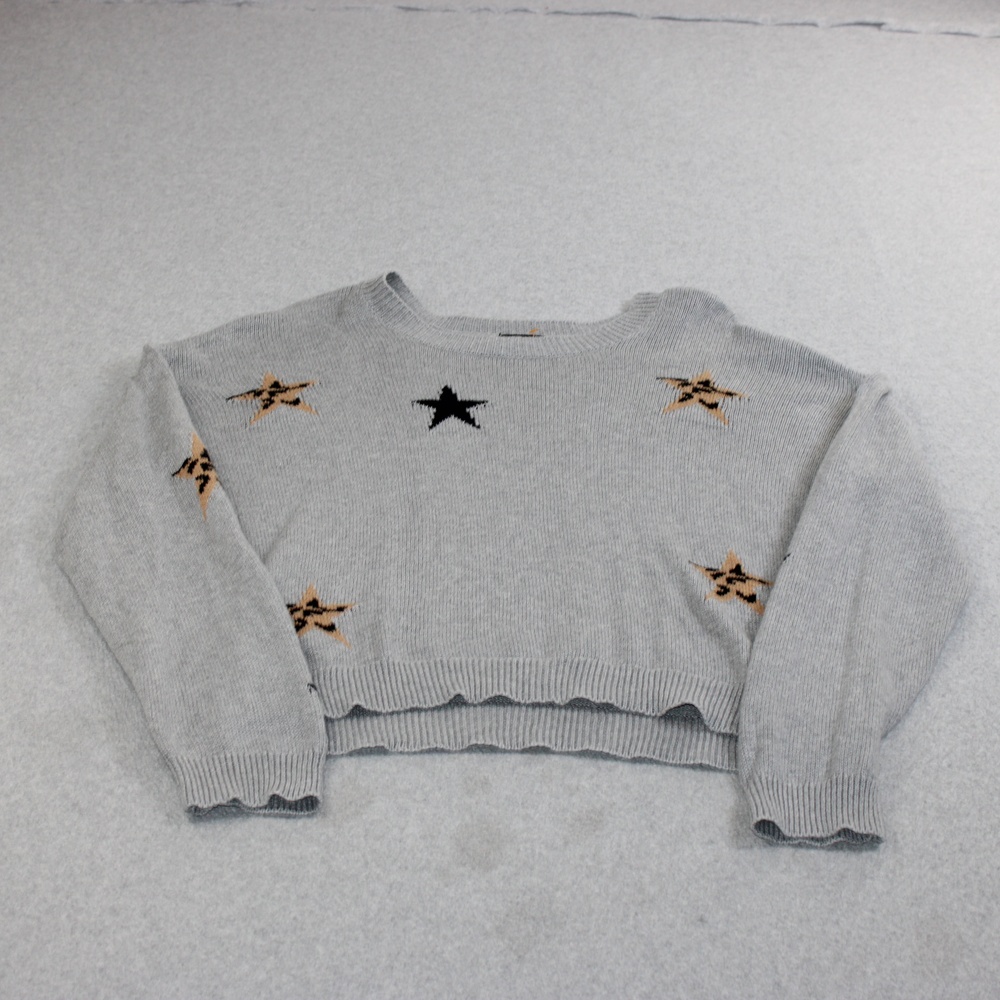 Rails Sweater Womens L Heather Gray Animal Star Knit Crew Long Sleeve Pullover